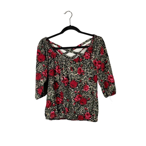 Belle Du Jour Tops - Belle Du Jour Floral Stretchy Criss Cross Strappy Back Casual Blouse Size Small